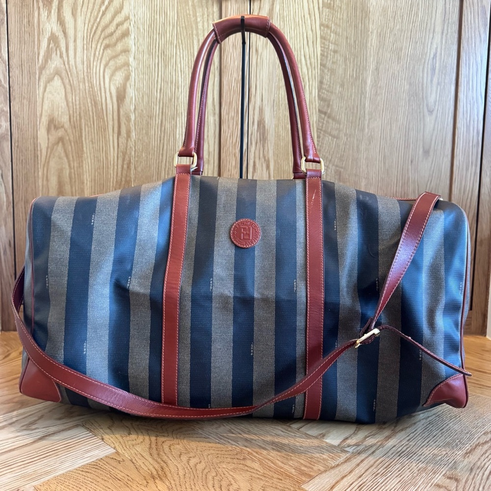 Fendi Men's Duffel Bag in Black and Brown Stripes